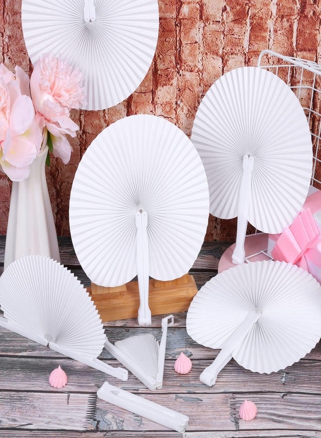 MCEAST 100 Pack White Folding Handheld Paper Fans with Tags, Round Shaped Wedding Paper Fans with Plastic Handle for Wedding Favor Celebration Birthday Party Bag Fillers - Image 4
